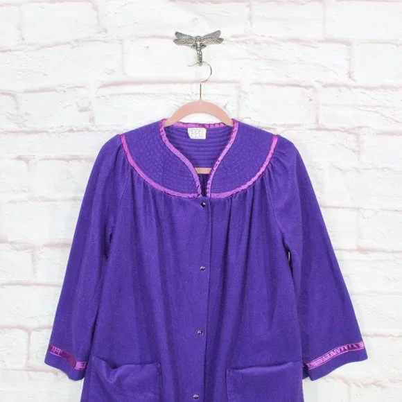 *Vintage Appel Womens Purple Polyester Snap Button Front Pockets Robe Size - Picture 2 of 8